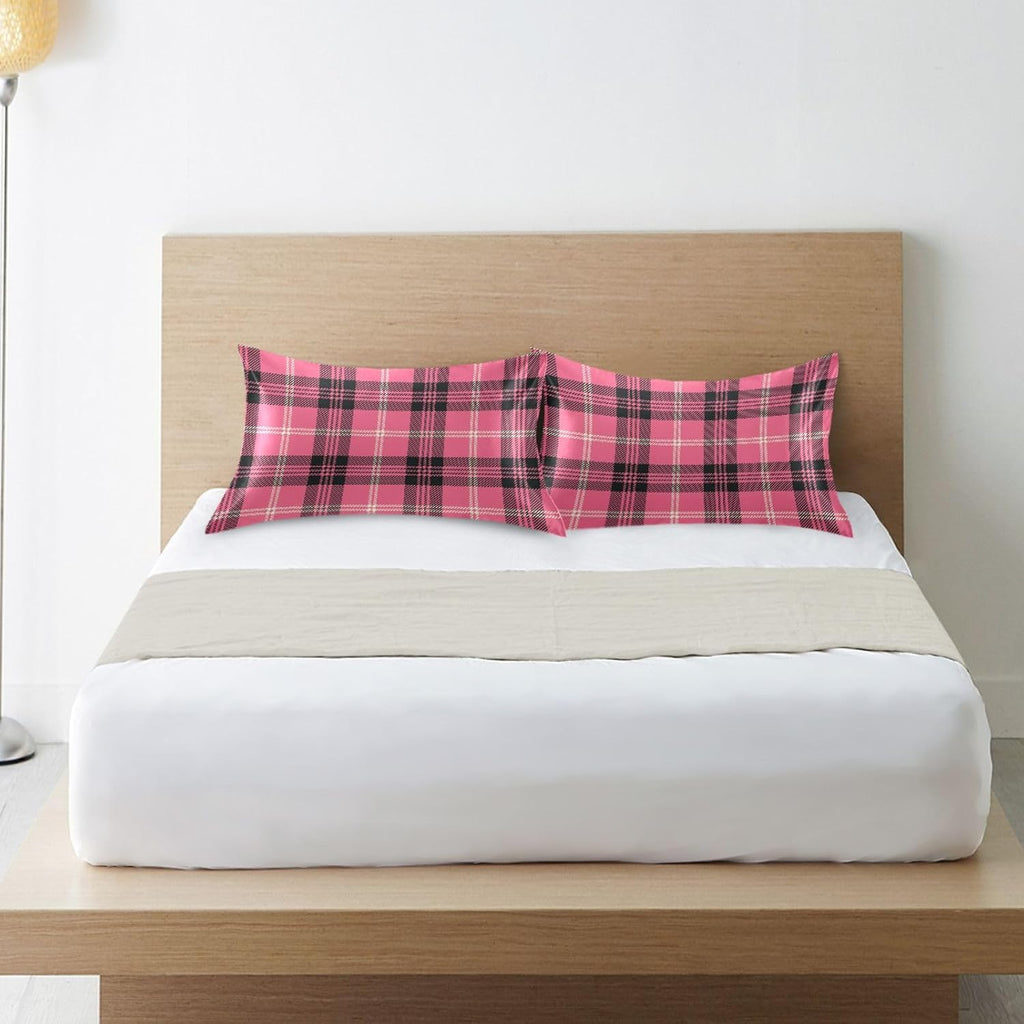 Black Buffalo Plaid Pillow Covers Silk Pillowcase for Hair and Skin with Envelope Closure Satin Pillowcase Queen Size Pillow Case for…