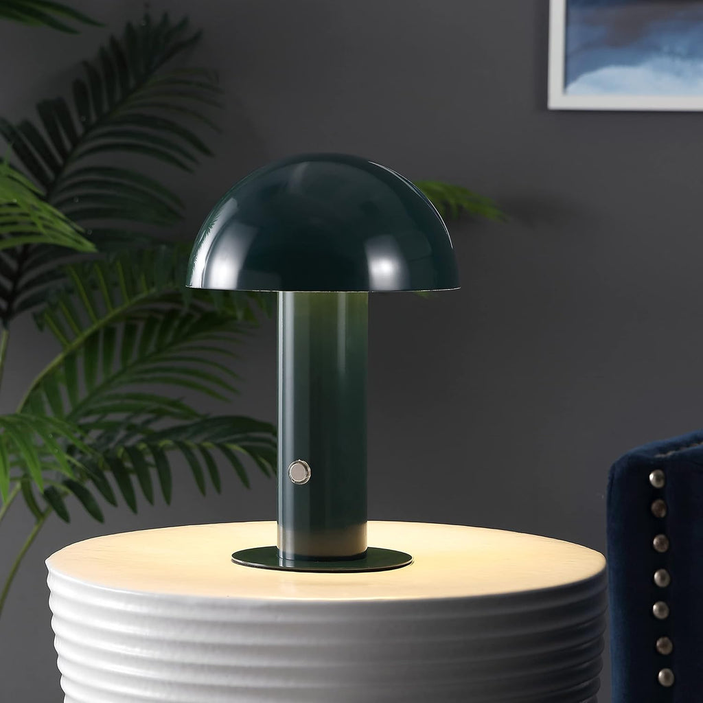 JONATHAN Y 10.75" Forest Green Rechargeable LED Mushroom Table Lamp, Cordless Portable Bedside Lamp for Living Room Bedroom, 3-Way…