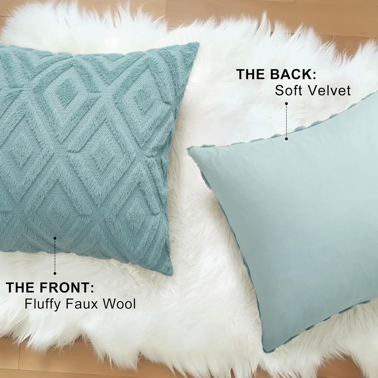 decorUhome Summer Couch Throw Pillow Covers 18x18 Set of 2, Decorative Soft Plush Faux Fur Wool Accent Pillow Covers for Modern Farmhouse B…
