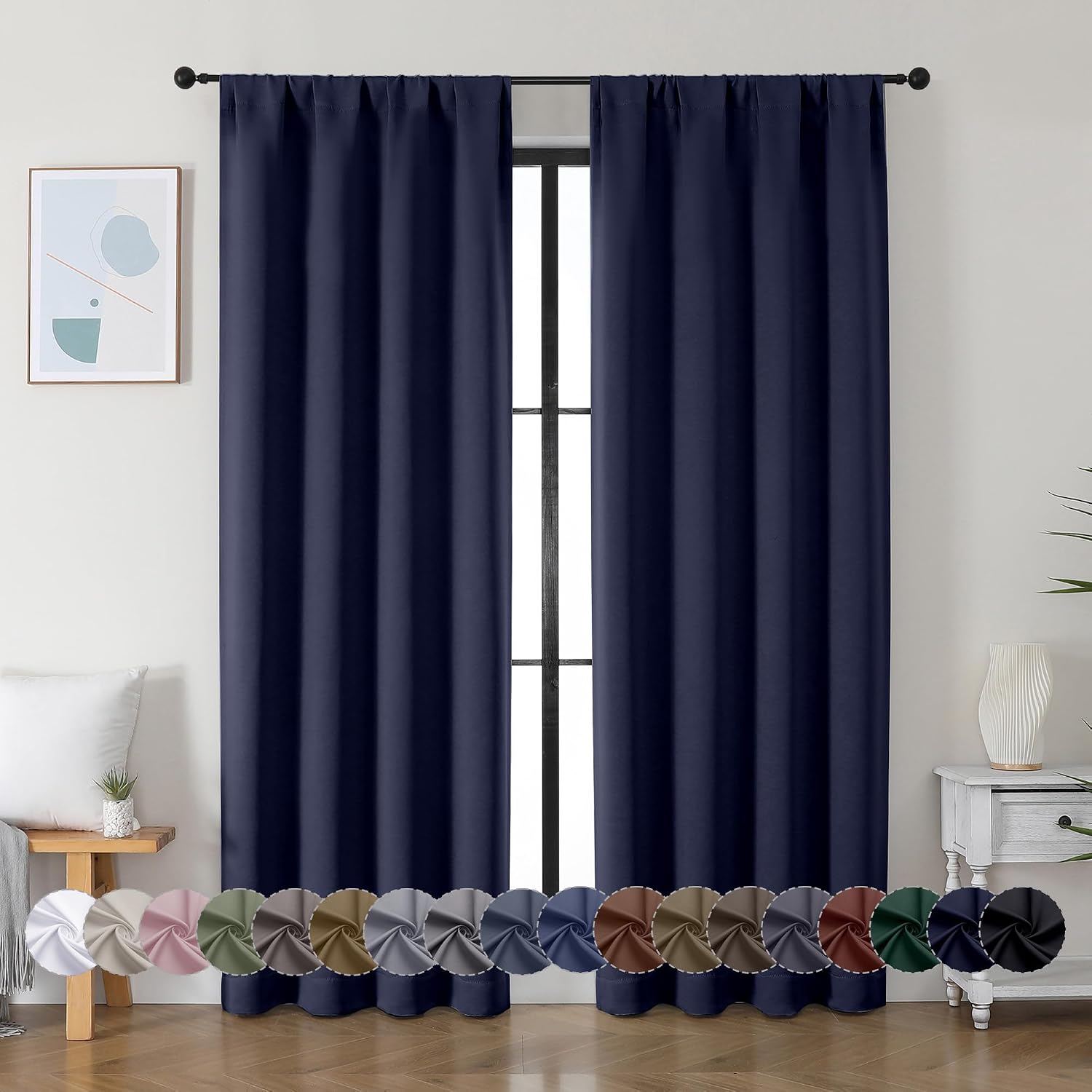 Simplebrand Ava Navy Blue Blackout Curtains for Bedroom - 72 Inch Length x 40 Inch Width, Privacy Insulated Thermal Rod Pocket Panels 72 In…