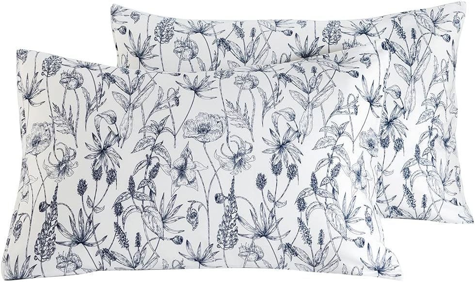 Susybao 100% Cotton Pillowcases Queen Size Set of 2 Vintage Flowers Print Bed Pillow Covers Envelope Closure End Floral Pillow Encasement L…