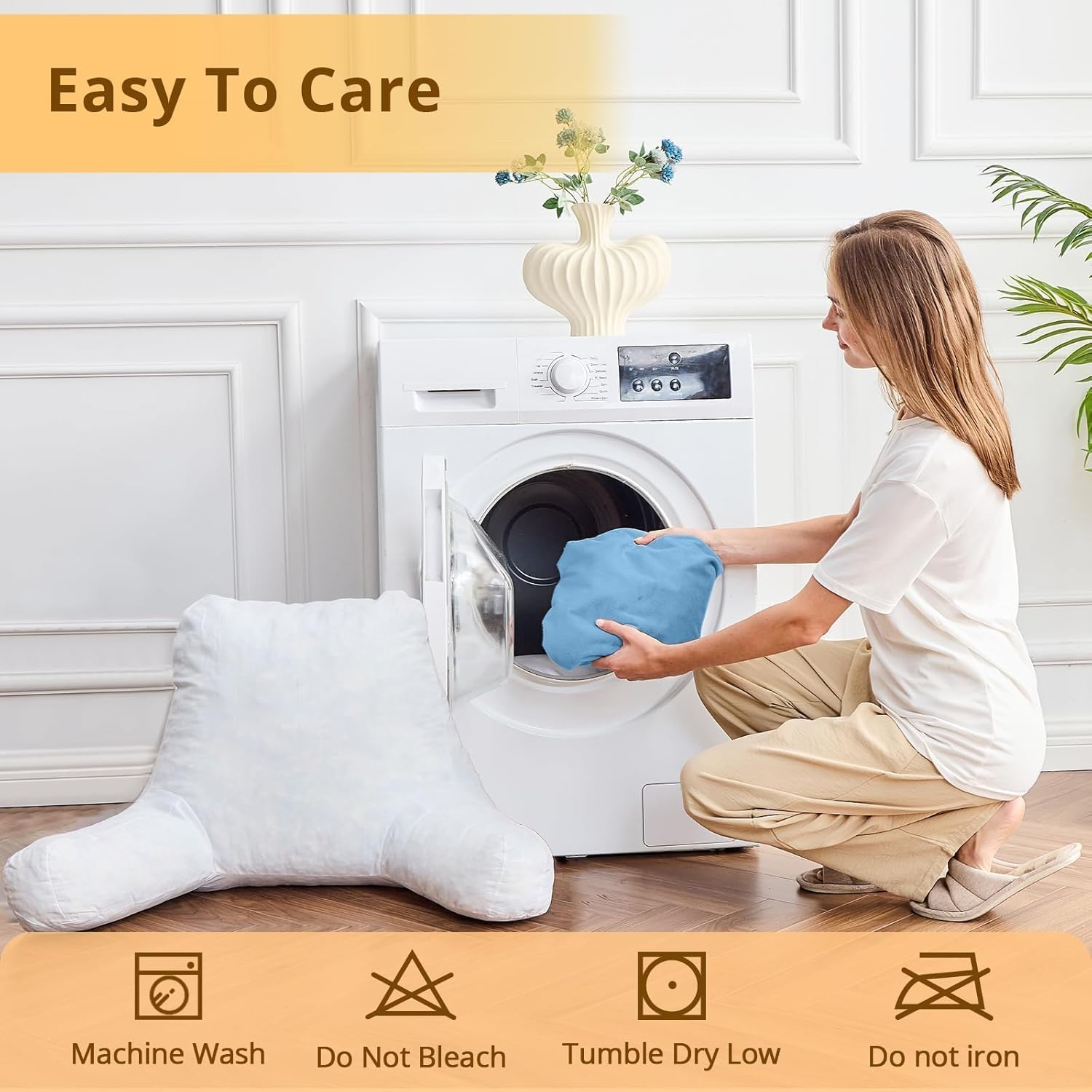Sasttie Reading Pillow, Velvet Back Pillow for Bed Sitting Up, Adult Back-Rest Support Cushion with Arms for Sit Up on Couch, Sofa, and…