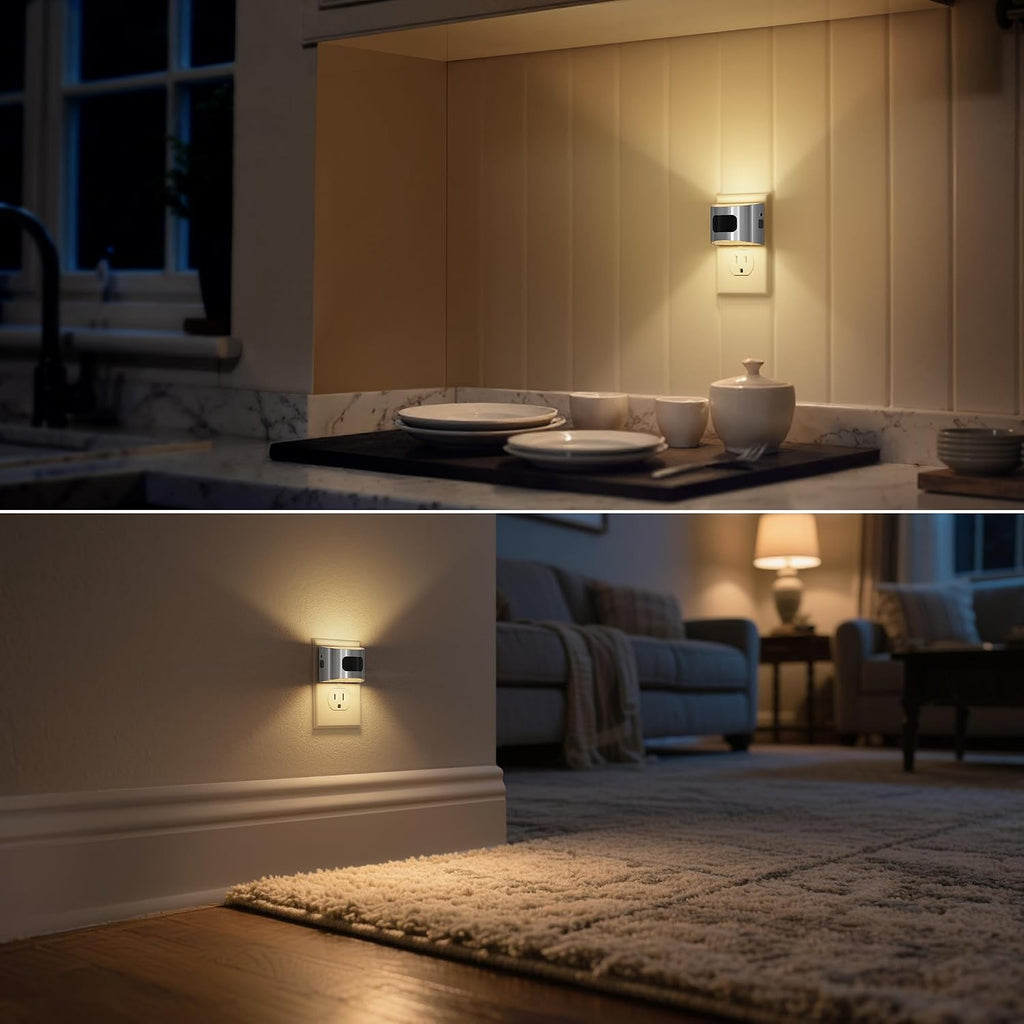 DORESshop LED Night Light[2 Pack], Silver Night Lights Plug into Wall, 3 Mode Plug in Night Light with Motion Sensor, Dusk to Dawn…