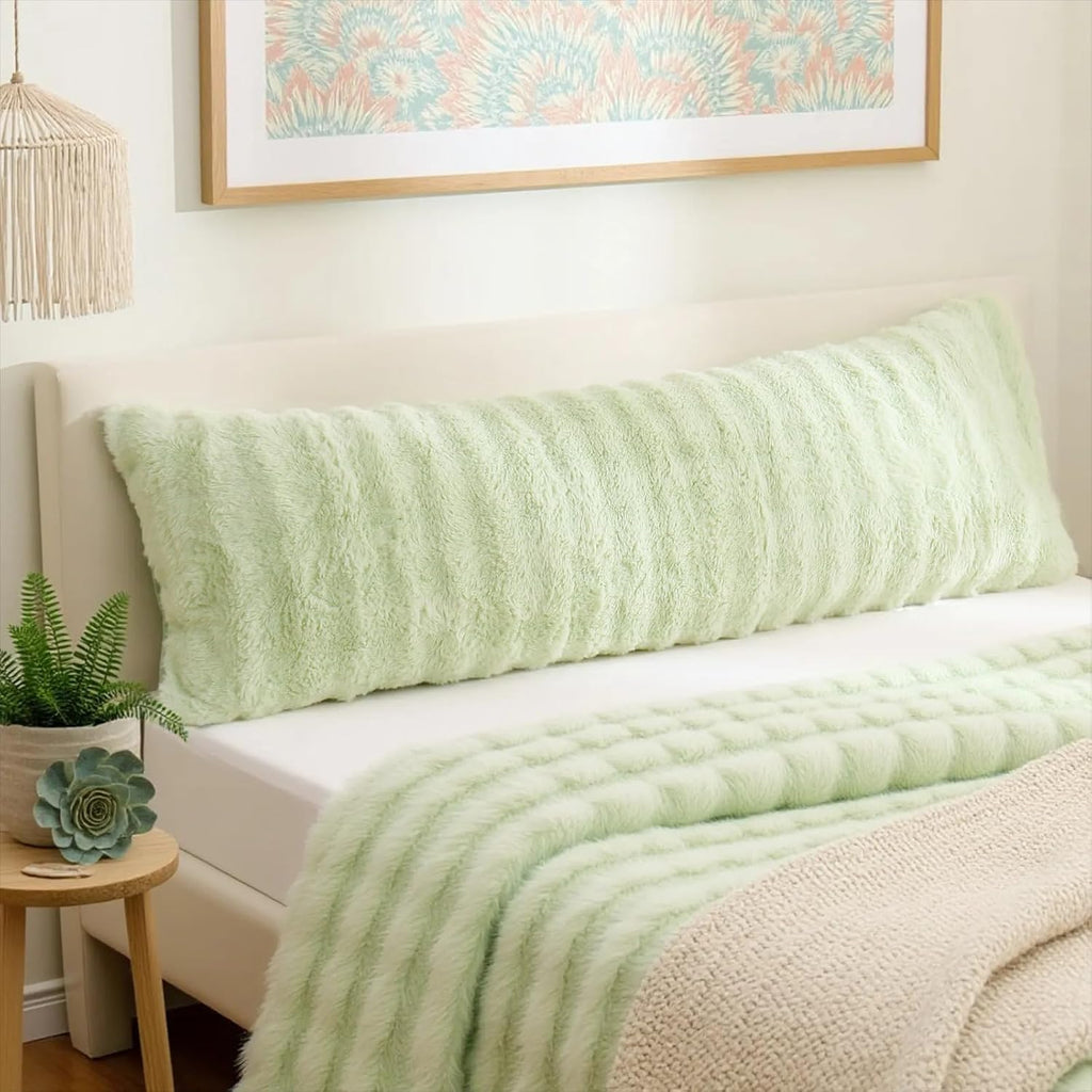 Chumerry Fluffy Faux Fur Body Pillow Cover Super Soft Cozy Plush Bedding Pillow for Couch Sofa Plaid Striped Decorative Body Pillowcase 1 P…