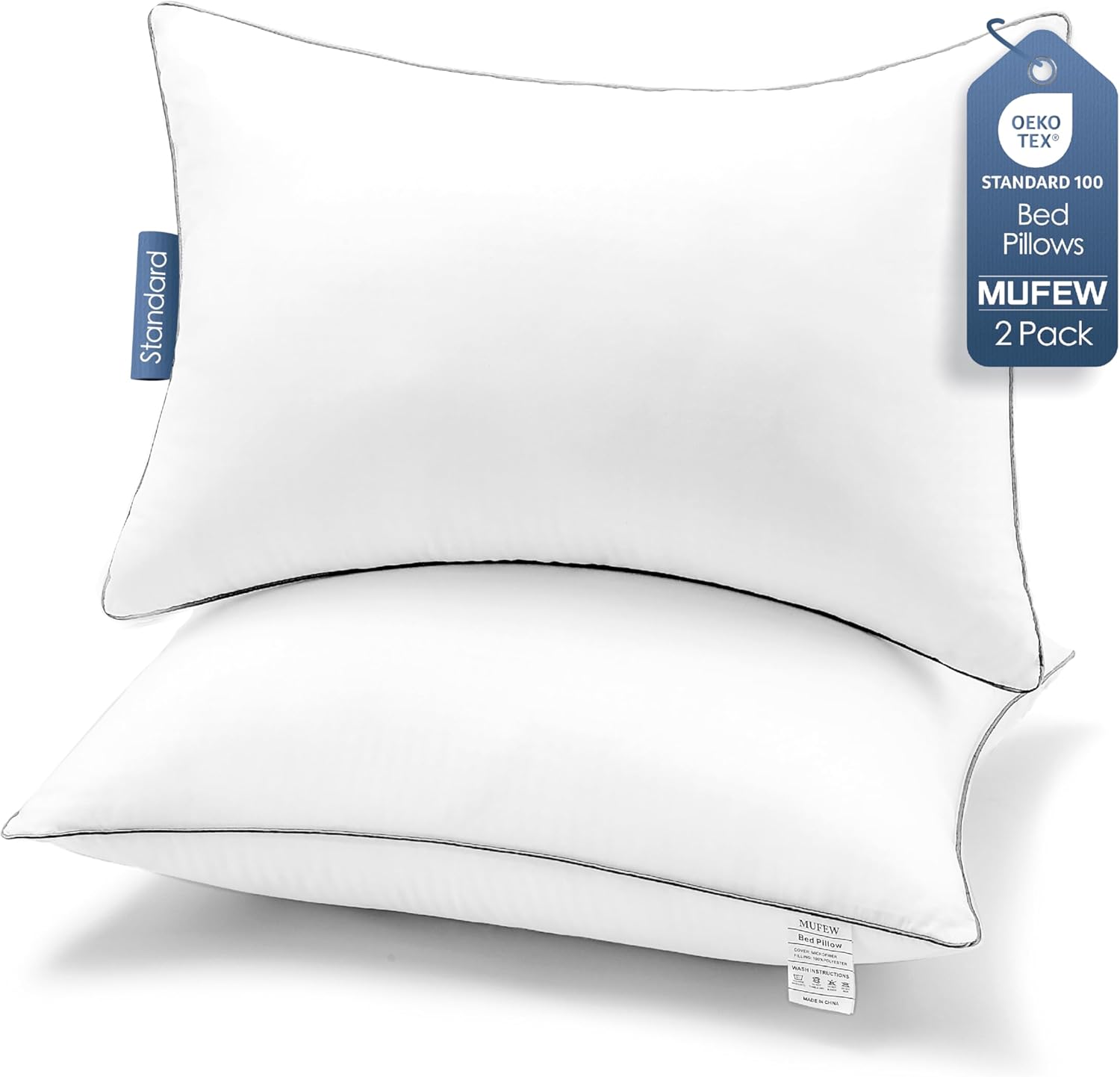 Standard Pillows Set of 2, Ultra Thick Down Alternative Bed Pillows, Cooling Hotel Quality Standard Pillow for Back, Stomach or Side…
