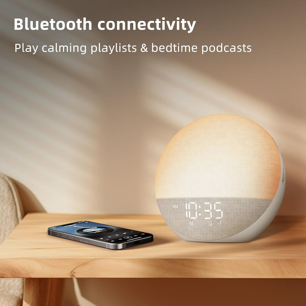 Sunrise Alarm Clock White Noise Machine: Natural Wake Up Light - Dimmable Clock with Bluetooth Speaker for Bedroom - 25 Sleep Sounds for…