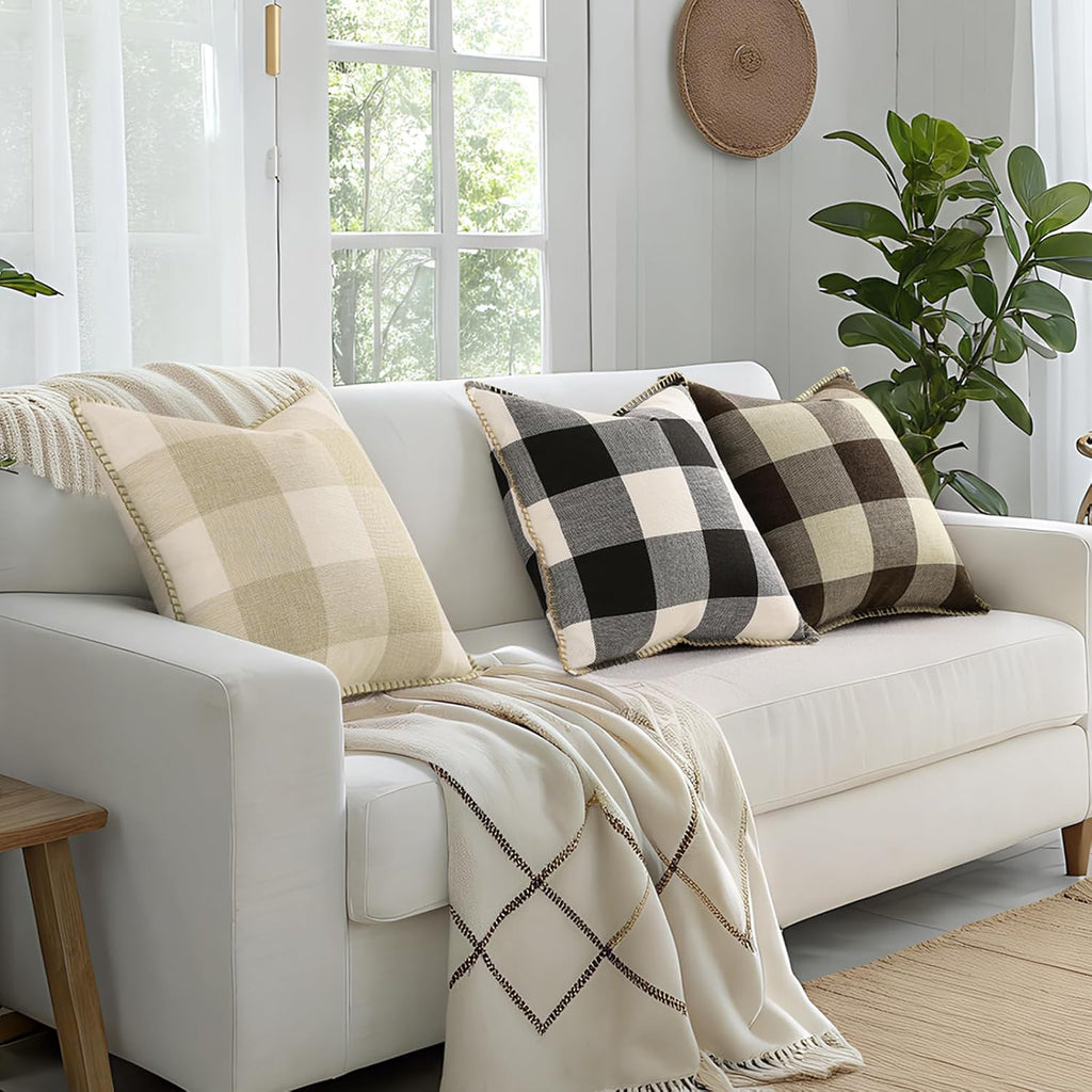 decorUhome Summer Buffalo Plaid Check Throw Pillow Covers 24x24 Set of 2 Outdoor Linen Decorative Farmhouse Gingham Euro Sham Pillow Covers…
