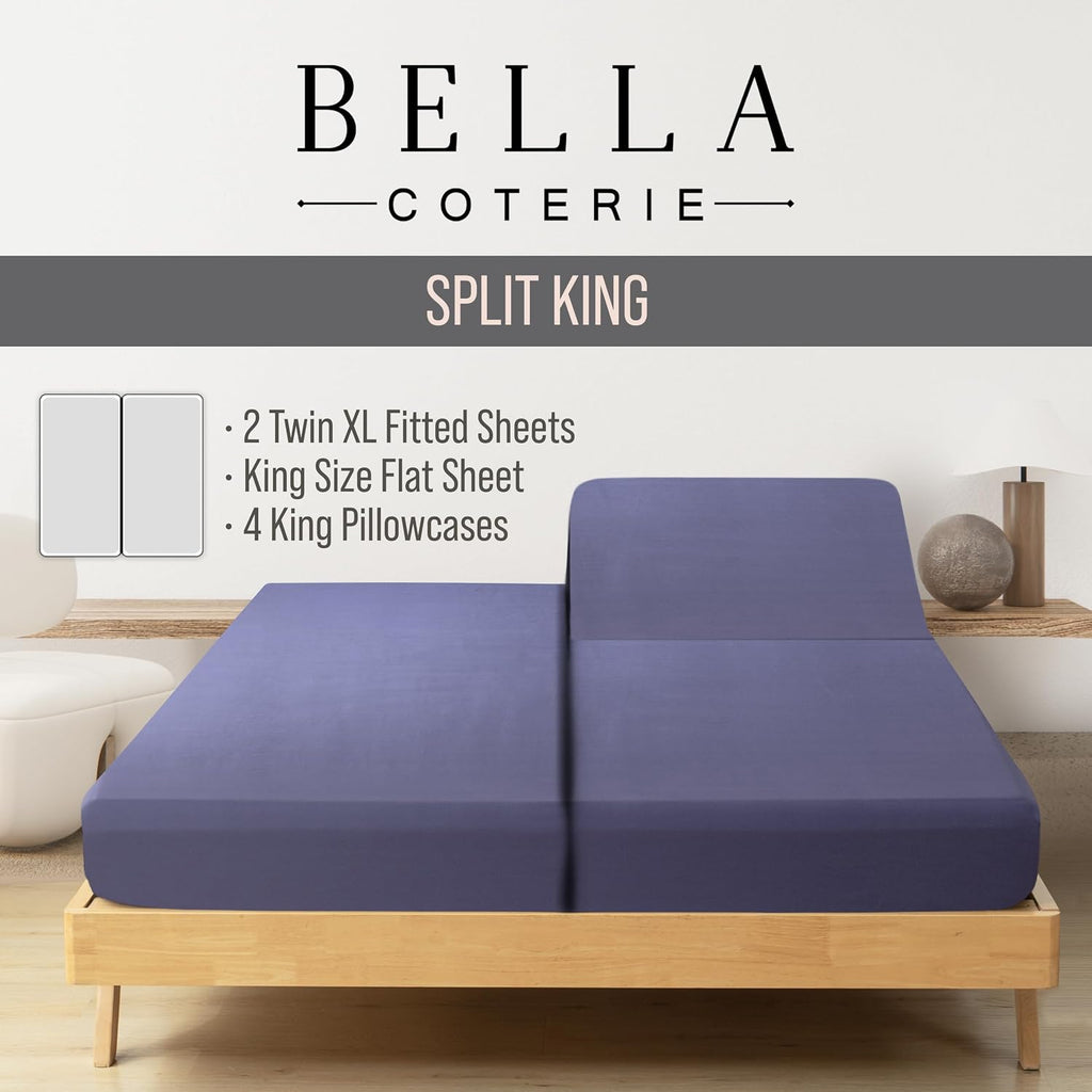 Bella Coterie 7 Piece Luxury Bamboo Viscose Split King Size Sheet Set | 2 Fitted Sheets for Adjustable Beds | 100% Organically Grown |…