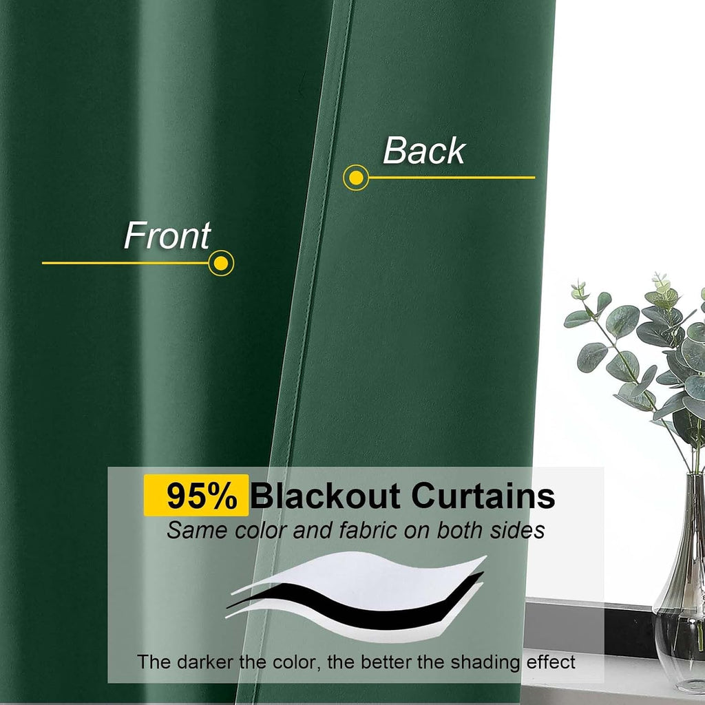 WelvetBLK Ever Green Room Darkening Curtains for Bedroom Living Room 45 Inch Length 2 Panels Set, Soft Solid Thermal Insulated Rod Pocket S…