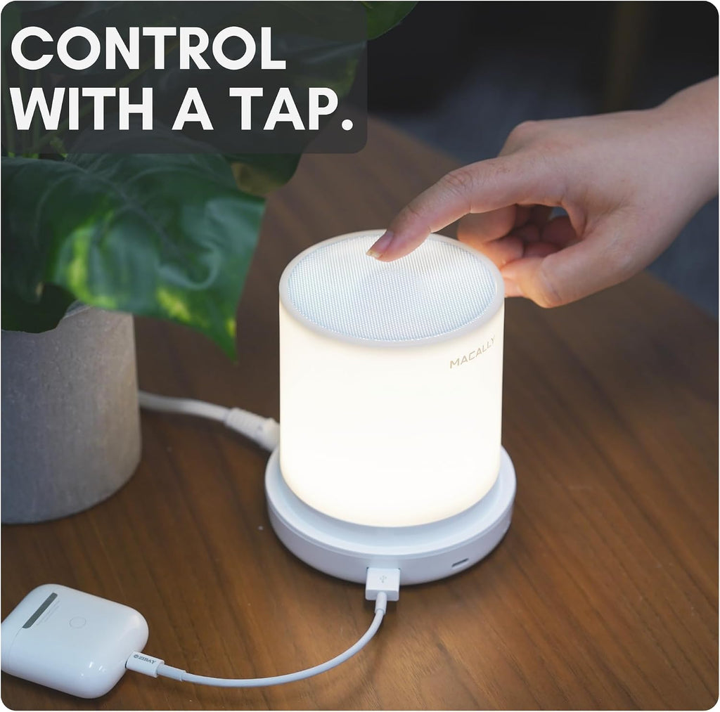 Macally Small Bedside Lamp with USB Ports (USB C + A) - Fast Charging Bedside Light and 3 Way Dimmable Touch Lamp for Nightstands - Great…