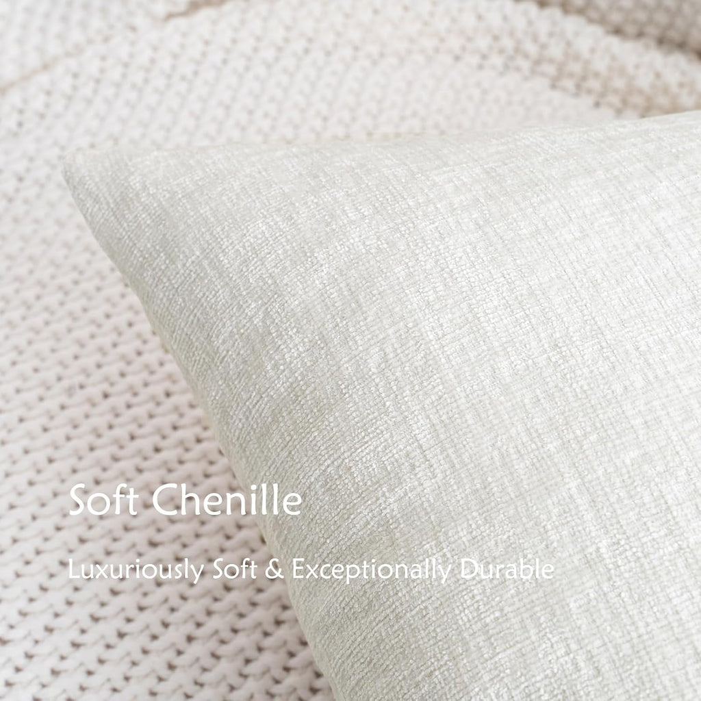 Hwy50 HWY 50 Cream White Lumbar Pillow Covers 12x20 Inch Pack of 2, Soft Chenille Decorative Throw Pillow Covers Farmhouse for Couch Sofa L…