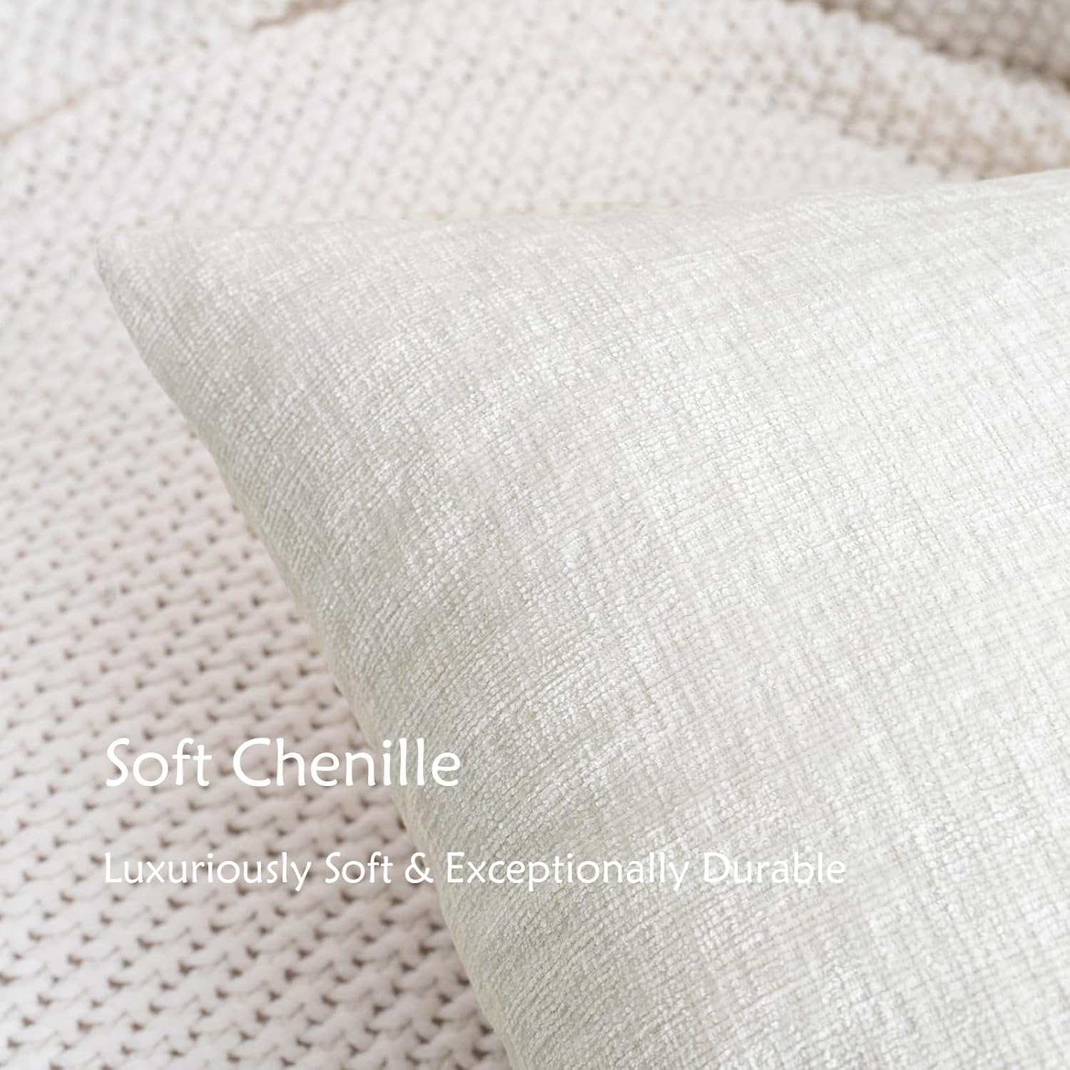 Hwy50 HWY 50 Cream White Couch Pillow Covers 20x20 Inch Pack of 2, Soft Chenille Decorative Throw Pillow Cases Farmhouse for Sofa Living Ro…