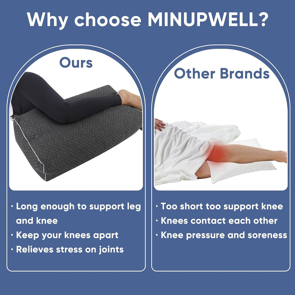 MINUPWELL 6.5" Knee Pillow for Side Sleepers - 100% Shredded Memory Foam Leg Pillow for Side Sleeping - Between Leg & Under Hip Pillow…