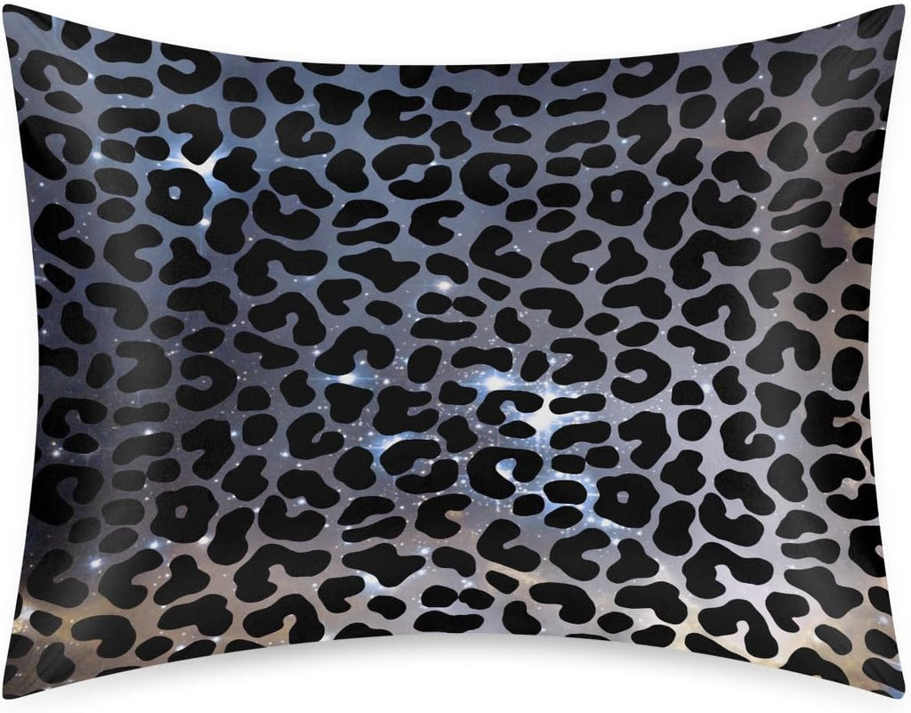 Galaxy Black Skin Leopard Satin Silk Pillowcase for Hair and Skin Pillow Cases Standard Size Soft Silk Pillow Case with Envelope Closure…