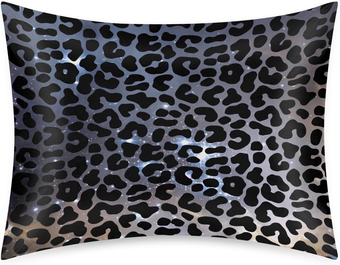 Galaxy Black Skin Leopard Satin Silk Pillowcase for Hair and Skin Pillow Cases Standard Size Soft Silk Pillow Case with Envelope Closure…