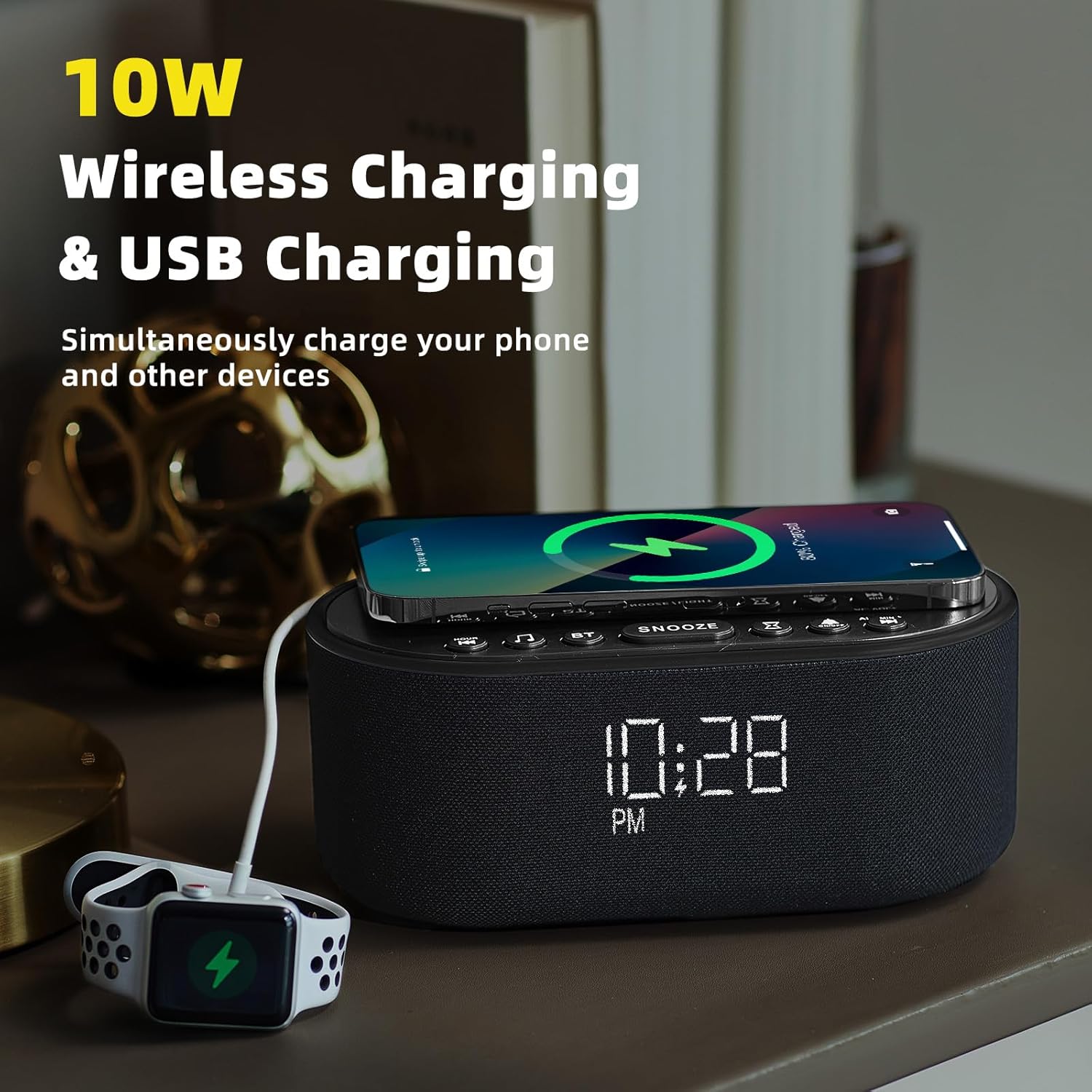 Odokee Sound Machine Alarm Clock for Bedrooms: Bluetooth 10W Stereo Sound Speaker with Wireless Charging - White Noise Machine for Sleeping…