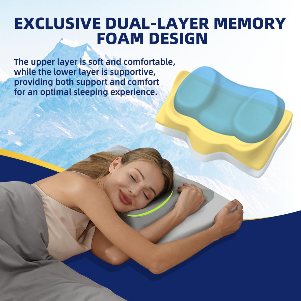 Ablegrid Dual-Layer Memory Foam Cervical Neck Support Pillow, Contour Cooling Gel Pillow for Neck Shoulder, Ergonomic Orthopedic Adjustable…