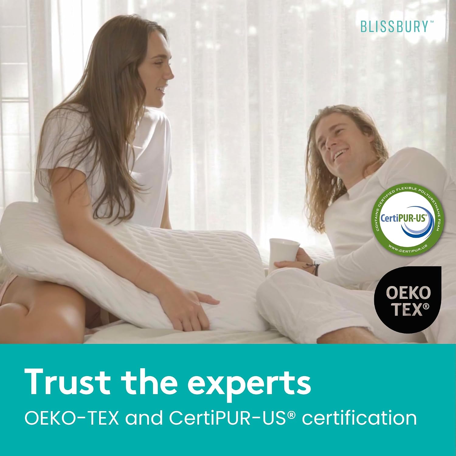 BLISSBURY Cooling Memory Foam Pillow, 2.6 Inch Thin, for Stomach & Back Sleeper, Queen Size, Removable Cool-Tech Cover, CertiPUR-US…