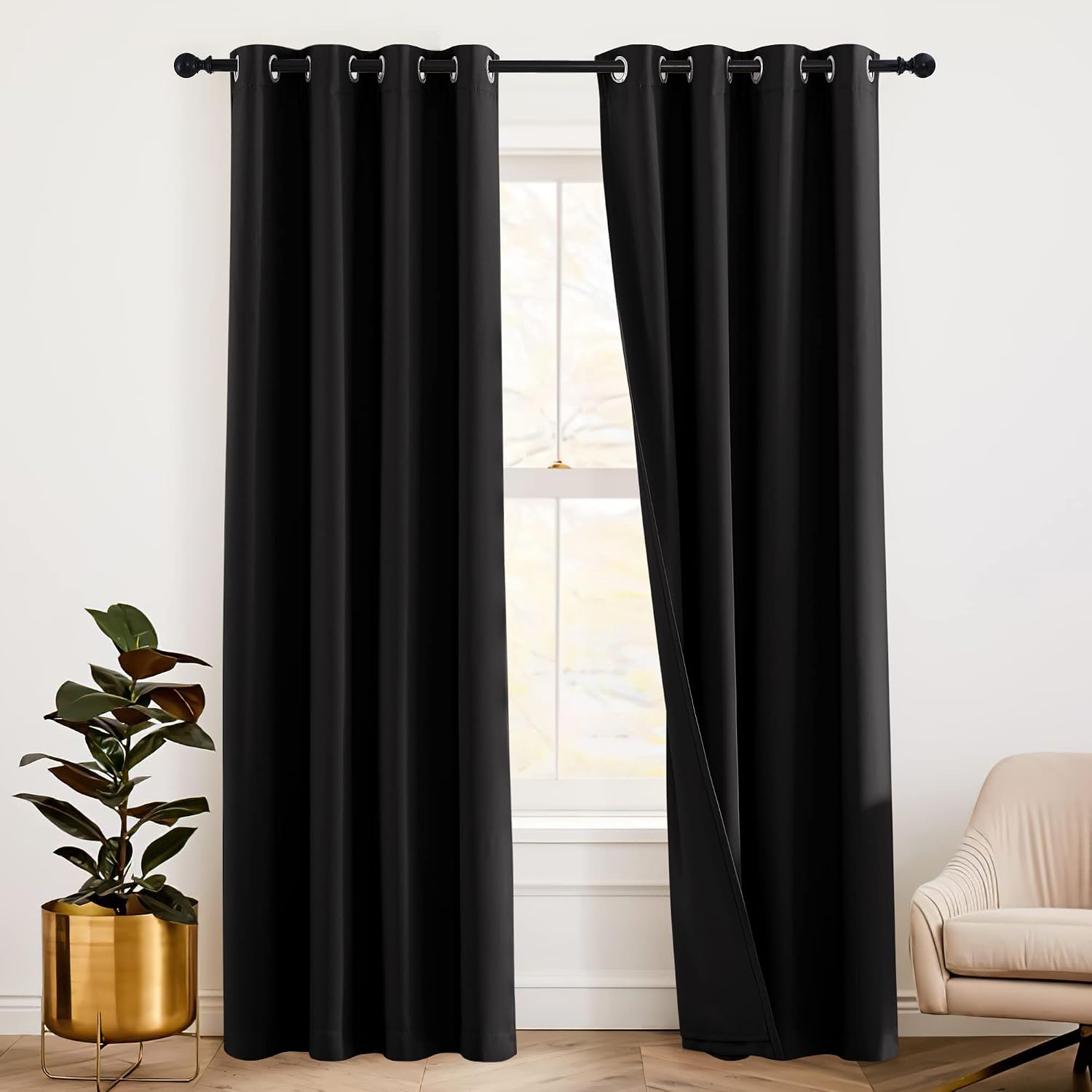 Rybhome RYB HOME 3-in-1 Soundproof - Blackout - Thermal Insulation Living Room Divider Curtains, Large Bay Window Noise Blocker Curtains fo…