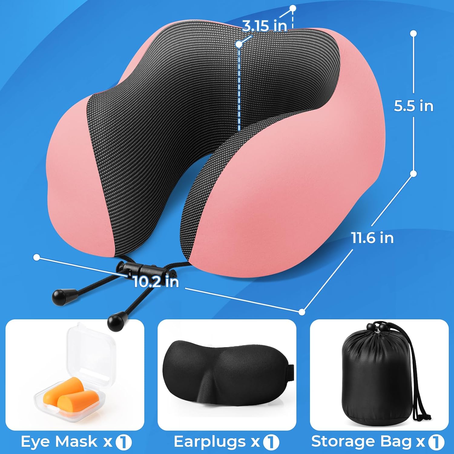 ExploreBliss Travel Pillow, Travel Pillows for Sleeping Airplane, Neck Pillow Airplane, Memory Foam Neck Pillow Set with Eye Mask, Earplugs…