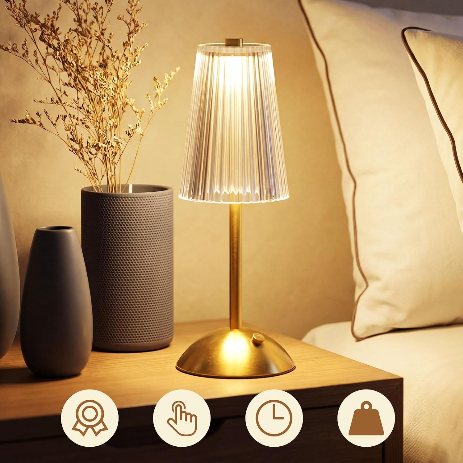 Liliful 2 Pcs Cordless Table Lamp Rechargeable Touch LED Small Gold Portable Battery Operated USB-c Desk Lamp 3 Color Dimmable for…