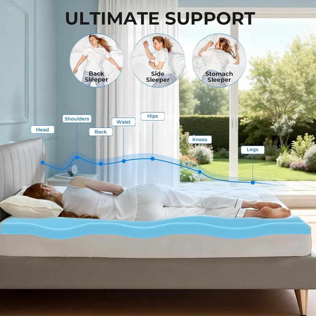 OhGeni 2 Inch King Memory Foam Mattress Topper Pad with Cover, Soft Bed Cover with Anti-Slip Base, Enhanced with Cooling Gel, Comfort for S…