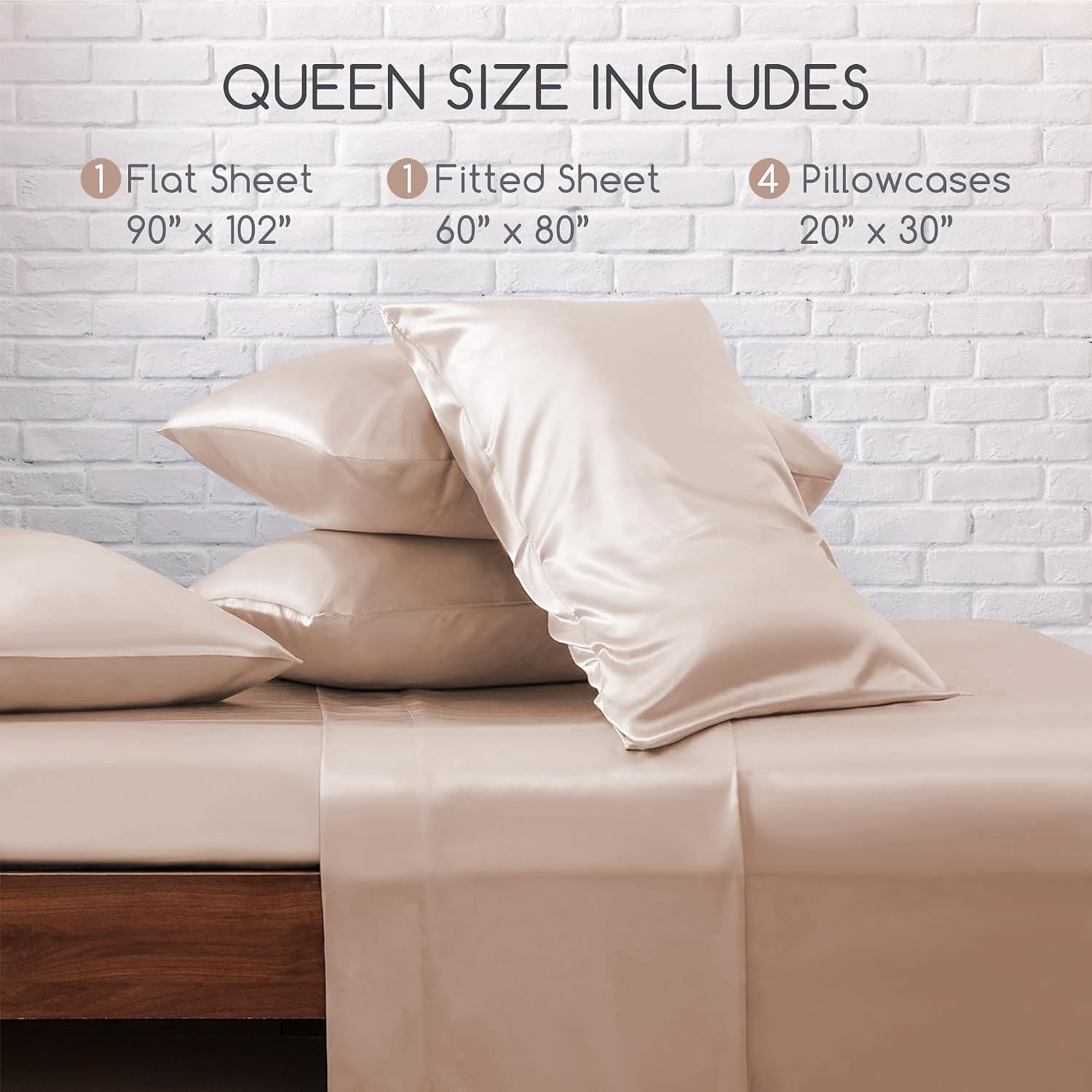 MR&HM Satin Bed Sheets, Queen Size Sheets Set, 6 Pcs Silky Bedding Set with 15 Inches Deep Pocket for Mattress(Queen, Taupe) 6 Pcs 15…