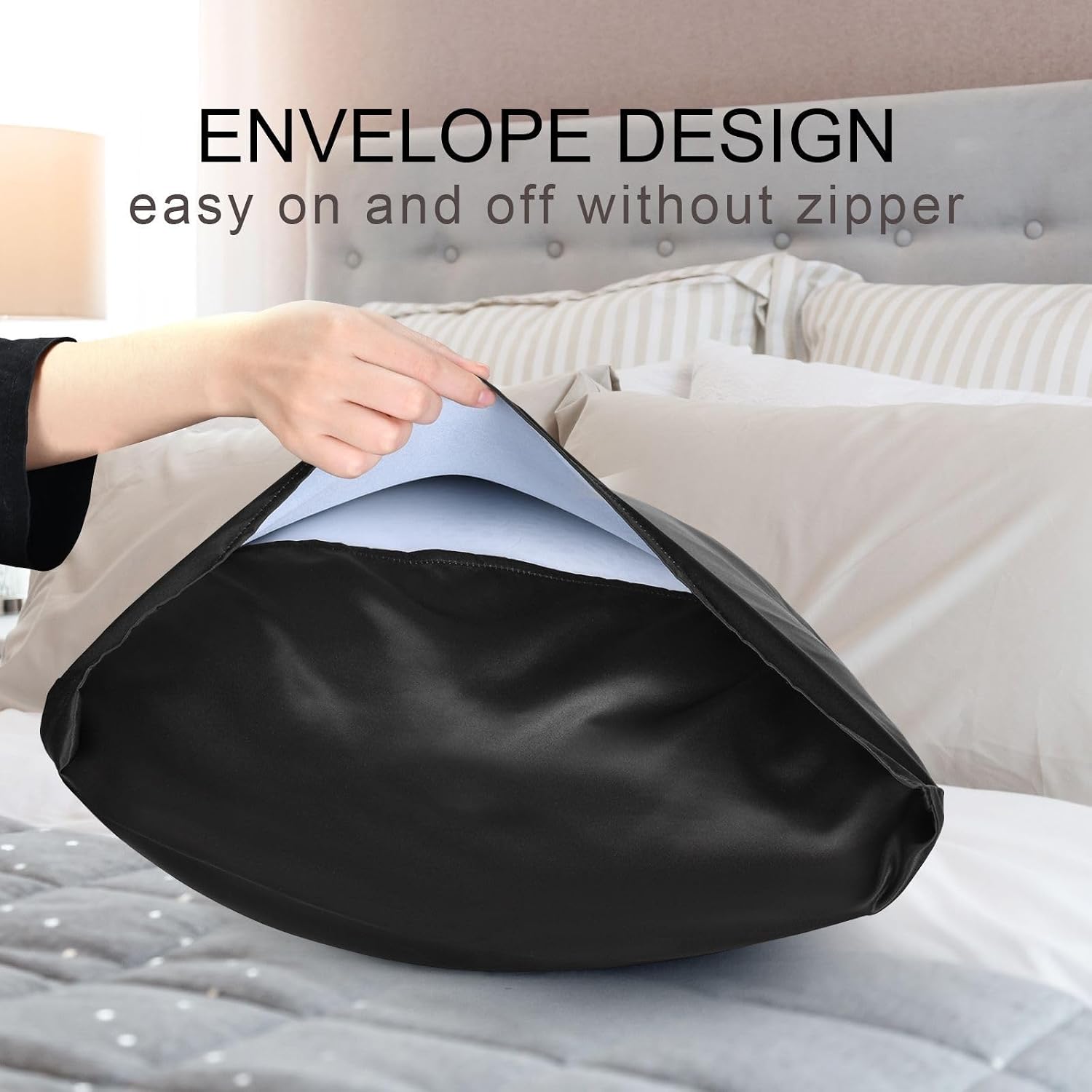 Black Color Pillow Covers Silk Pillowcase for Hair and Skin Soft Smooth Cooling Satin Pillowcase King Size Pillow Case for Women Boys…