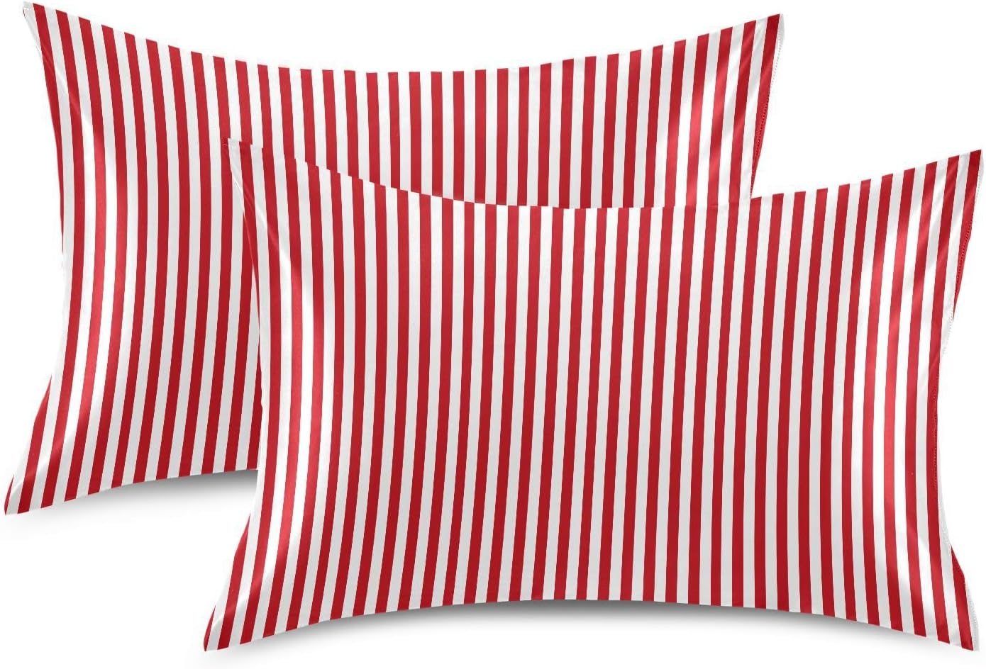Stripe Red White Print Pillow Covers Silk Pillowcase for Hair and Skin Breathable Smooth Soft Satin Pillowcase Queen Size Pillow Case for…