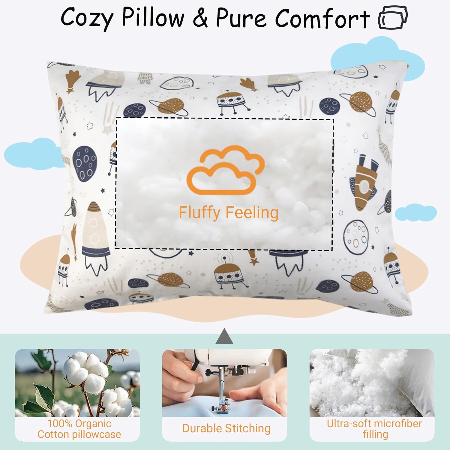 ZPECC-ABrandThatHasBeenFocusedOnBeddingFor20Years ZPECC Toddler Pillow with Pillowcase - 13x18 Organic Cotton Hypoallergenic Kids Pillow, B…