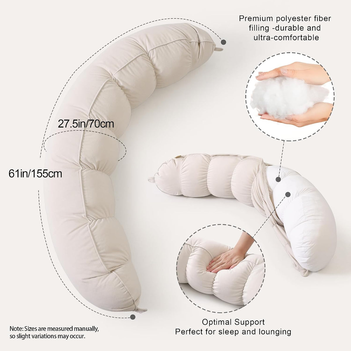 Peallow(Pat. Pend) – Long Round Body Pillow for Adults, Bolster Pillow for Sleeping, Soft and Supportive Pillow for Sleeping & Lumbar…