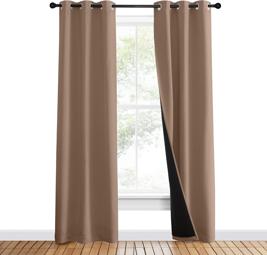 Nicetown 100% Blackout Curtains Thermal, Noise Reduction and Privacy Curtains for Patio Door, Black Lined Blackout Drapes with Grommet Top,…