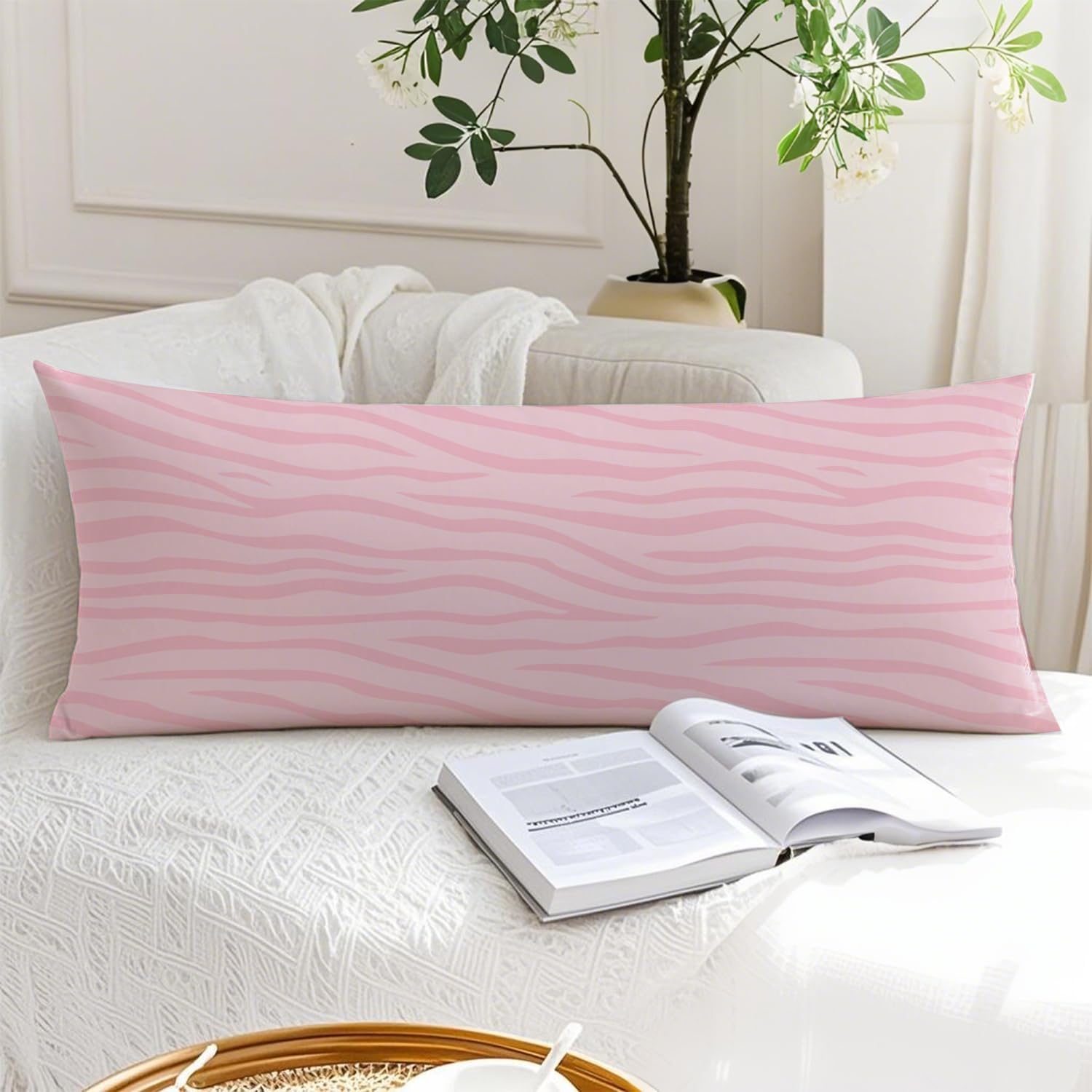 Preppy Pink Zebra Pattern 20x54 Body Pillow Cover, Preppy Room Decor, Girly Y2K Pink Animal Print Aesthetic Decorative Long Body Pillow…