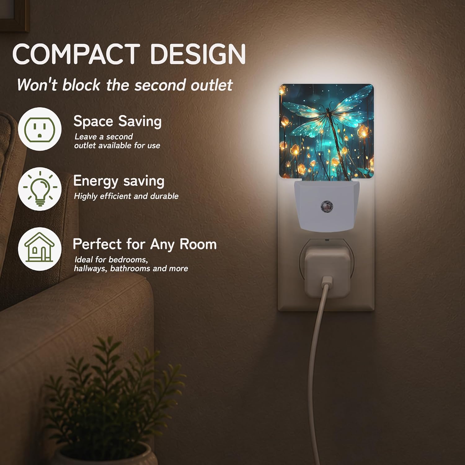 Blue Dragonfly Night Light, Night Lights Plug into Wall with Dusk to Dawn Sensor for Bedroom Bathroom Hallway Kitchen, Decorative Gift…