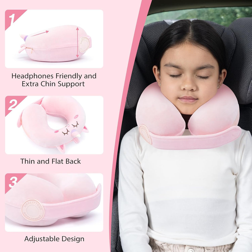 urnexttour Car Pillow for Big Kids Travel Neck Pillows, Foam Neck Support Travelling Pillow with Washable Cotton Pillowcases and Storage…