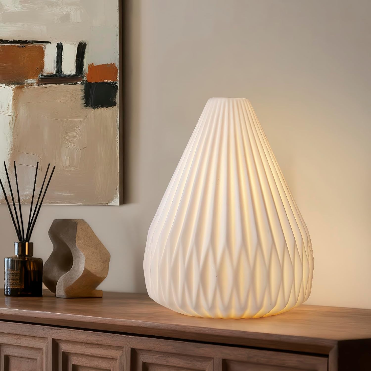 Rondure 9.1" Modern Ceramic Table Lamp, Fully Dimmable Modern Bedside Lamps for Bedroom, Living Room and Nightstand, White Translucent Cera…