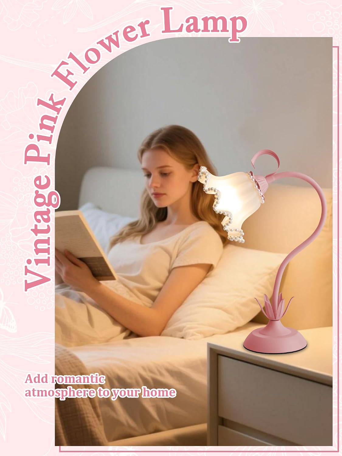 Aqdzcnf Flower Table Lamp, LED Reading Light Bedside Vintage Flower Night Light,3 Colors Modes Kawaii Bedside Lamps Decor, Living Room Bedroo…