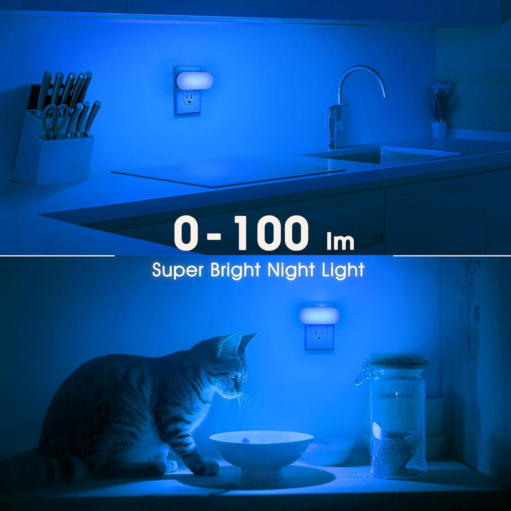 DORESshop Blue Night Light, Auto On/Off, 0-100 LM Adjustable Brightness, Dimmable Plug Into Wall Night Light for Kids Room, Bedroom…