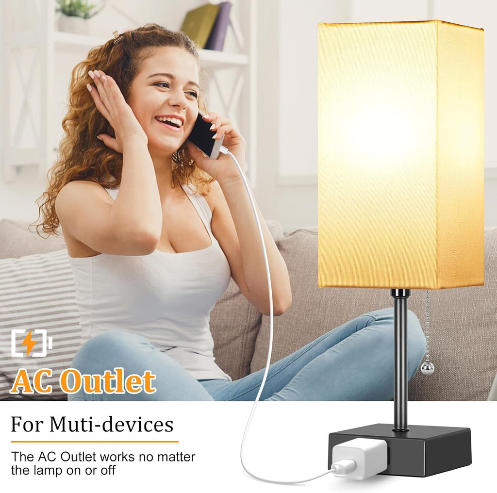 Dott Arts Table Lamp for Bedroom Set of 2, Minimalist Bedside Lamps with AC Outlets, Night Light 2700K 4000k 5000K Small Nightstand Lamps…