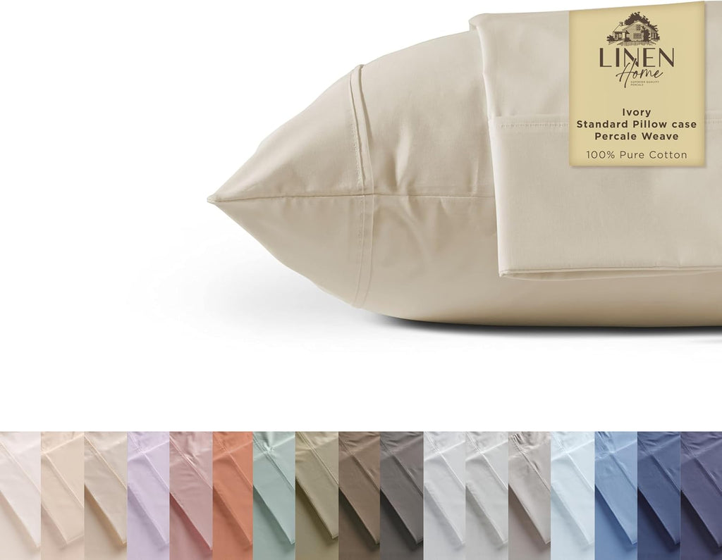 100% Cotton Percale Pillowcases Standard/Queen Size, Set of 2 - Combed Cotton Pillow Cases 20x30, Crisp & Cooling, Breathable, No Pilling…