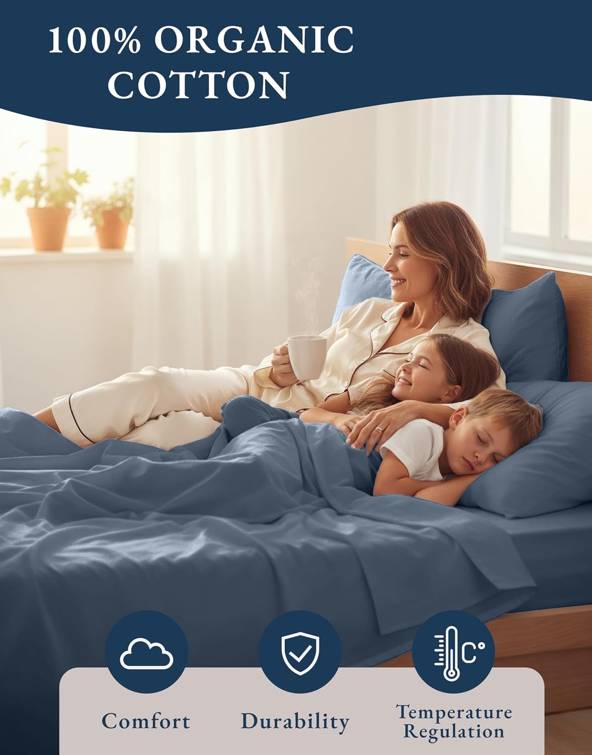 LaneLinen LANE LINEN 100% Organic Cotton Sheets for California King Size Bed - Soft Percale Sheets, Breathable Luxury Hotel Style Fully Ela…