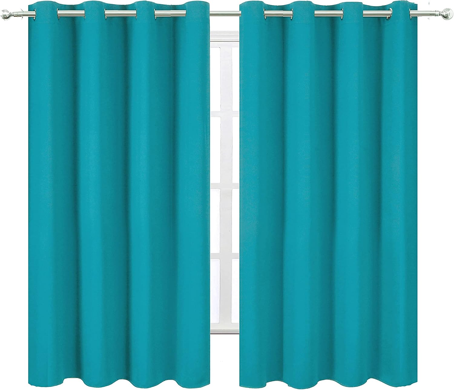 Lemomo Teal/Turquoise Kids Blackout Bedroom Curtains/52 x 63 Inch/Set of 2 Panels Thermal Insulated Living Room Curtains 63 Inch silver