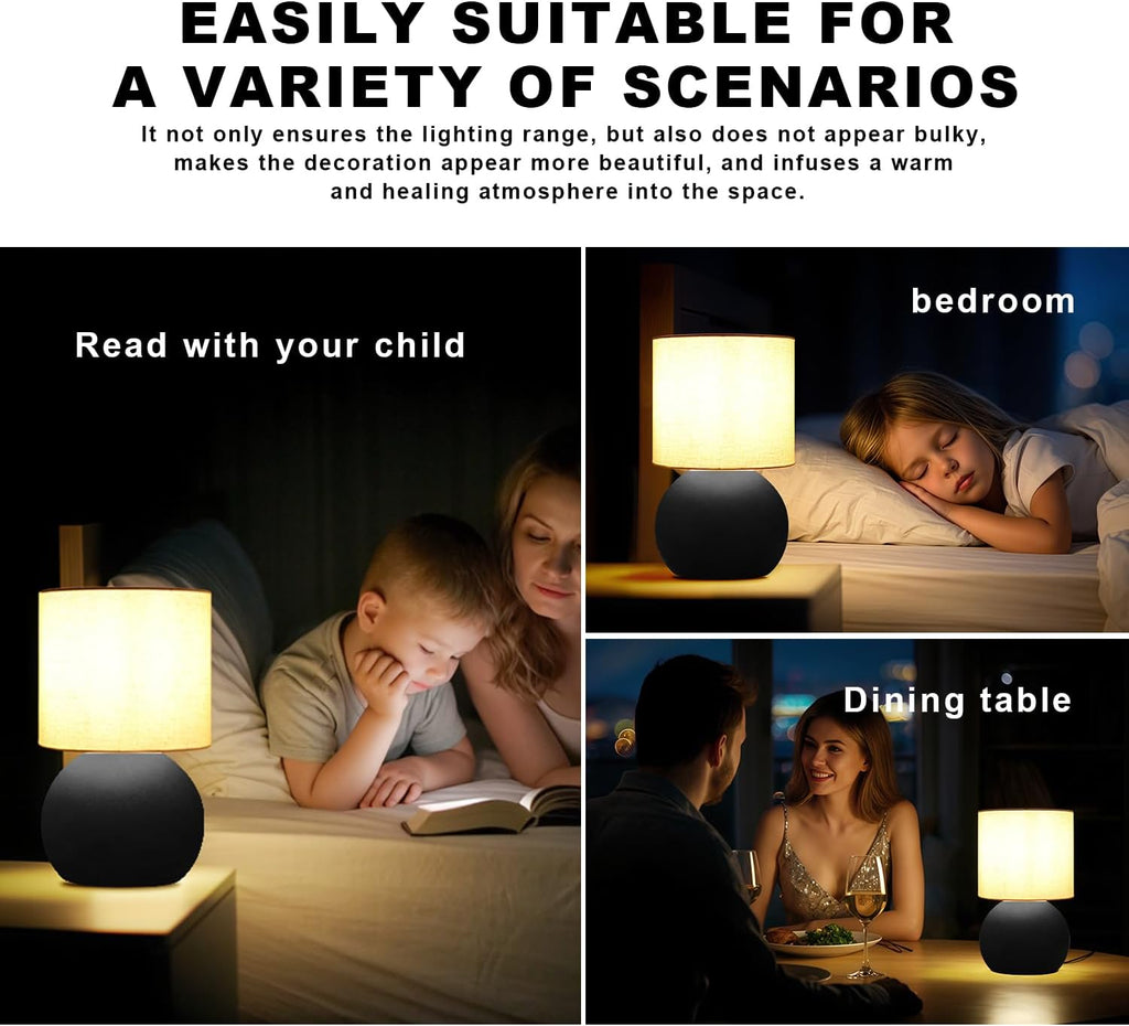 Modern Small Table Lamp Set of 2, Minimalist Metal Nightstand Bedside Lamps with One-Button Inline Switch, 10.4 Inch Desk Light for…