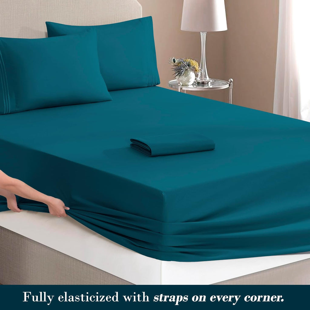 MocassiLuxuryBedding Mocassi Cal King Size 4-Piece Bed Sheet Set - 1800 Hotel Quality Microfiber 18-24 Inches Extra Deep Pocket Fitted Shee…