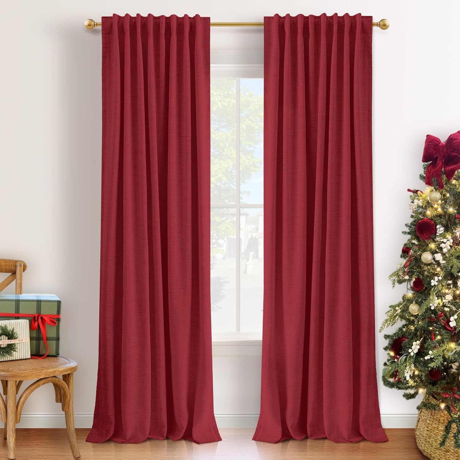 Inovaday 100% Blackout Curtains 96 Inches Length 2 Panels Set, Back Tab/Rod Pocket Linen Black Out Curtains for Bedroom, Thermal Insulated…