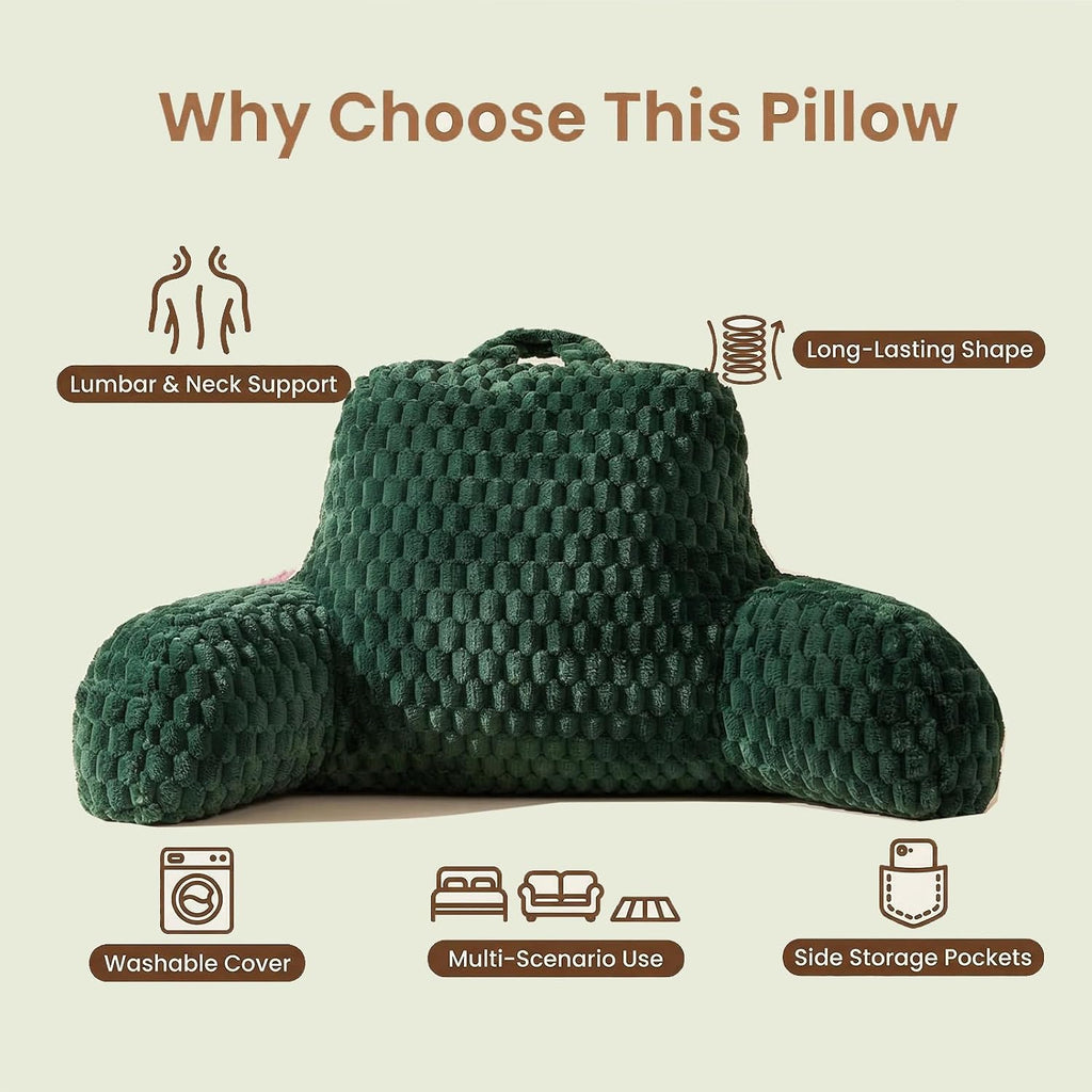 Faux Fur Reading Pillow for Bed Adults, Ultra Soft Plush Floor Backrest Pillow with Side Pockets for Bed & Couch, Perfect for Reading…