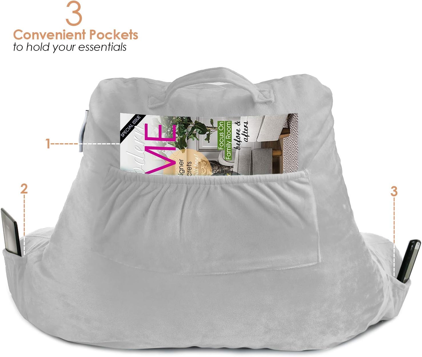 Nestl Reading Pillow with Shredded Memory Foam, Designed for Sitting Up in Bed and Couch, Back and Arms Adjustable Support for Adult &…