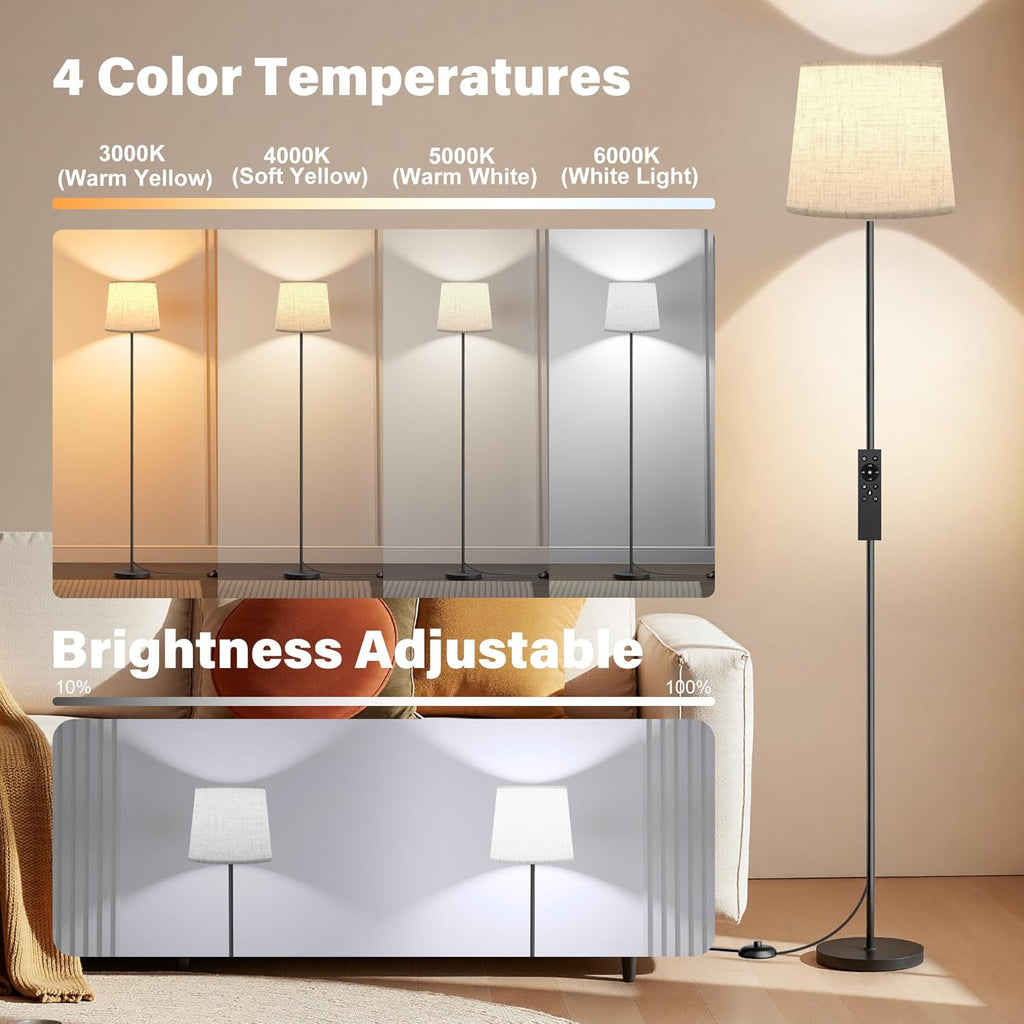 SIBRILLE Floor Lamp with Linen Shade - 62" Dimmable LED Standing Lamp with Remote Control, 9W E26 Bulb Included, 3000-6000K, Modern Floor…