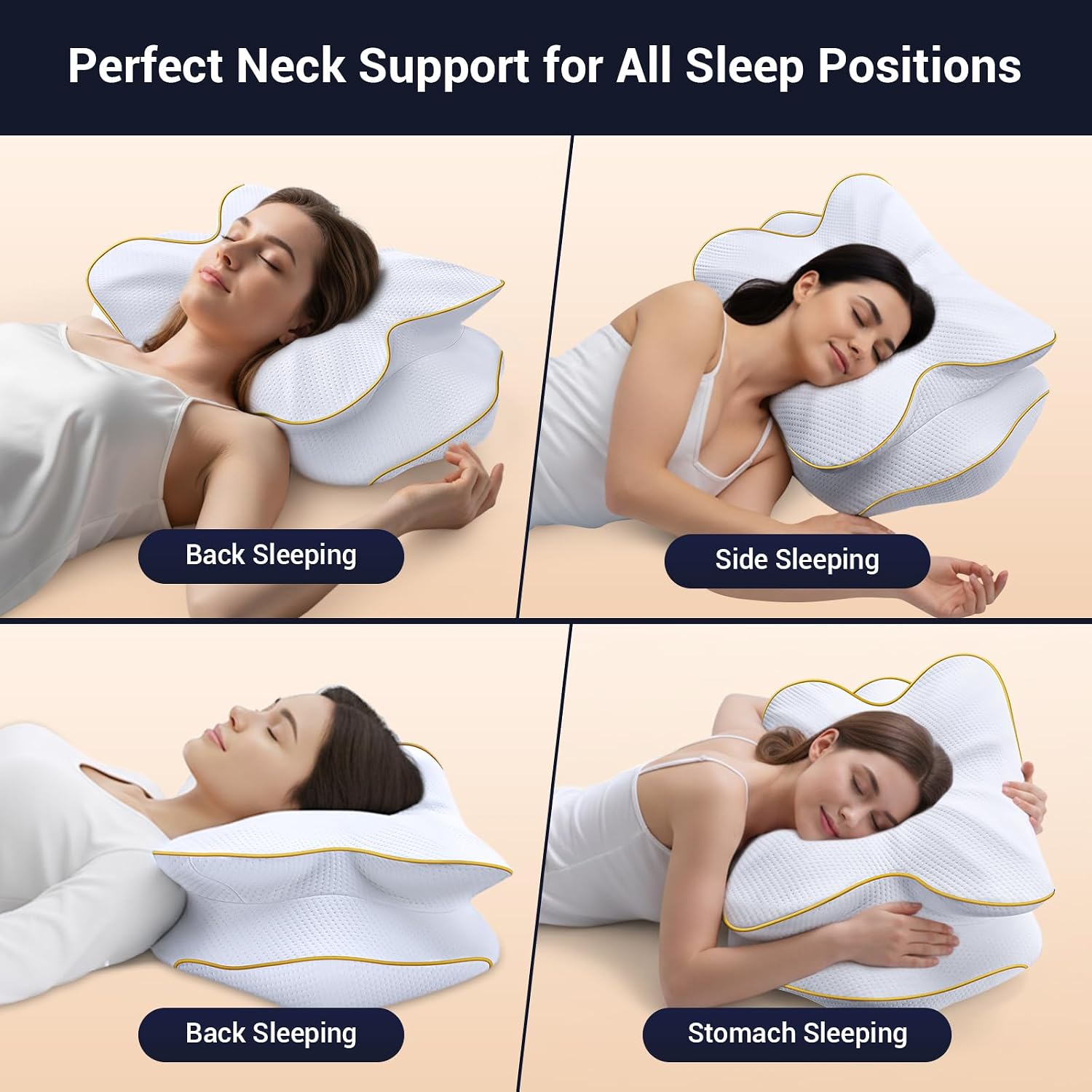 AZBestPro Memory Foam Cervical Pillow for Neck Support &, Butterfly Ergonomic Design – 24×15.75×5.7 Inches, Removable 100% Polyester Pillo…