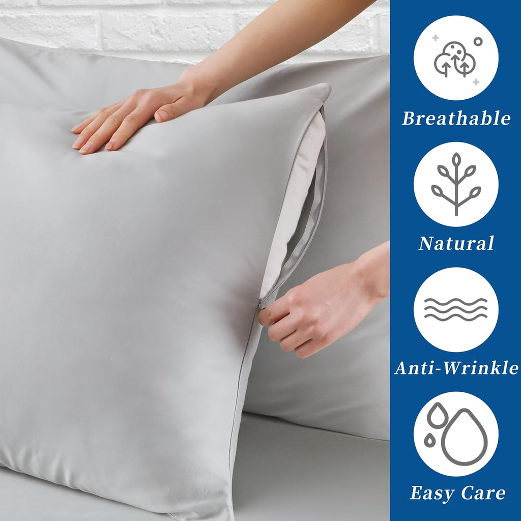 ZaizaiHome Pillow Cases Queen Size 4 Pcs,100% Egyptian Cotton 400 Thread Count Sateen Weave Grey Pillowcases Queen Size, Quality Pillow Cov…